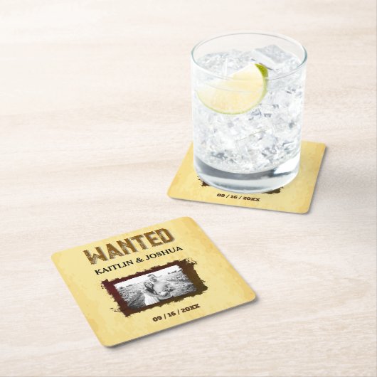 Rustieke Westerne bruiloft 🤠 GEZOCHT Foto Kartonnen Onderzetters (Insitu)