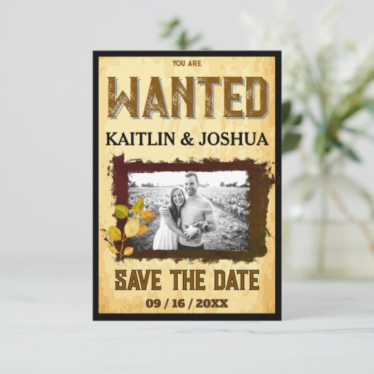 Rustieke Westerne bruiloft 🤠 GEZOCHT Foto Save The Date (Staand voorkant)