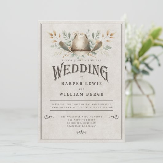 Rustieke Westerne bruiloft Kaart (Staand voorkant)