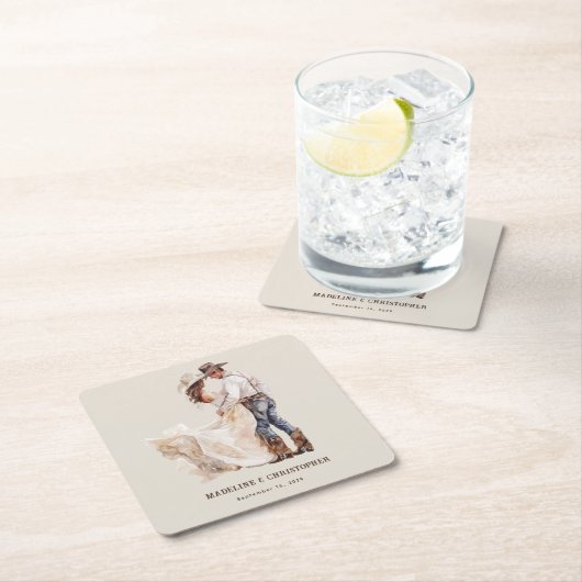 Rustieke Westerne bruiloft Kartonnen Onderzetters (Insitu)