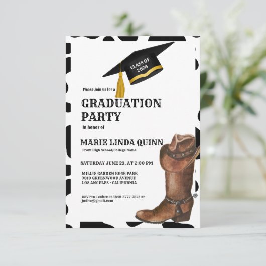 Rustieke Westerne Cowboy afstudeerfeest Kaart (Staand voorkant)