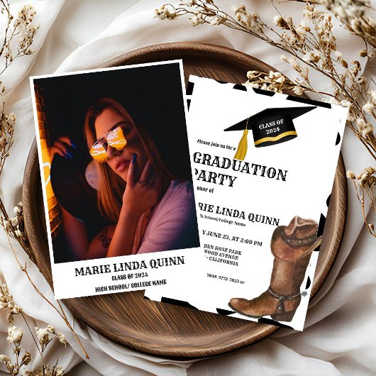 Rustieke Westerne Cowboy afstudeerfeest Kaart