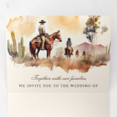 Rustieke Westerne Cowboy Alles in een QR-code brui Drieluik Uitnodiging (Binnenzijde eerst)