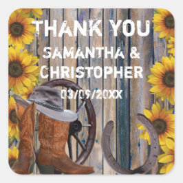 Rustieke westerne cowboy bruiloft dank u vierkante sticker