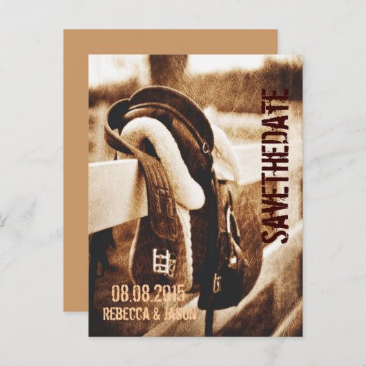 Rustieke westerne cowboy paardenbruiloft save the aankondigingskaart (Voorkant / Achterkant)