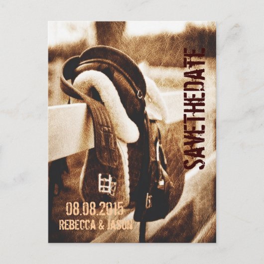 Rustieke westerne cowboy paardenbruiloft save the  aankondigingskaart (Voorkant)
