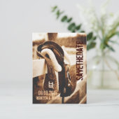 Rustieke westerne cowboy paardenbruiloft save the  aankondigingskaart (Staand voorkant)