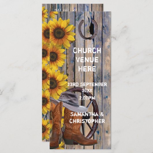 Rustieke westerne cowboy thema kerk bruiloft progr programmakaart (Voorkant / Achterkant)
