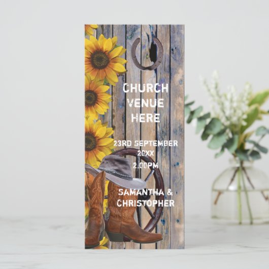 Rustieke westerne cowboy thema kerk bruiloft progr programmakaart (Staand voorkant)