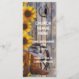 Rustieke westerne cowboy thema kerk bruiloft progr programmakaart