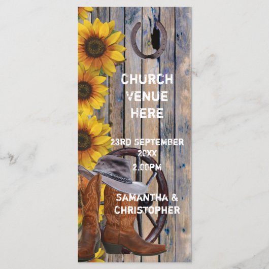 Rustieke westerne cowboy thema kerk bruiloft progr programmakaart (Voorkant)