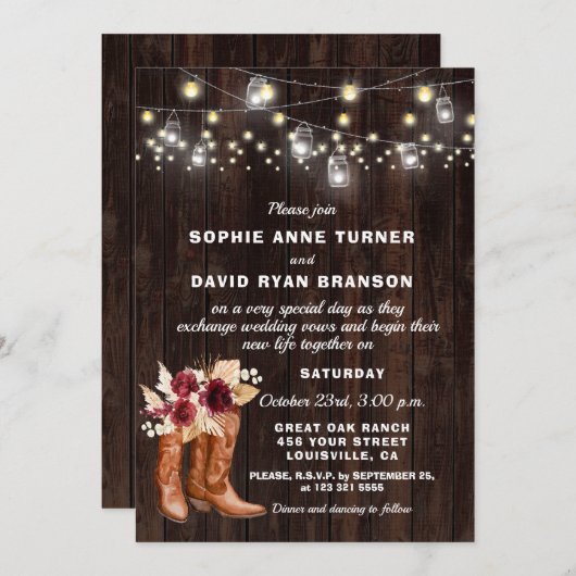 Rustieke Westerne cowboylaarzen pampas gras bruilo Kaart (Voorkant / Achterkant)