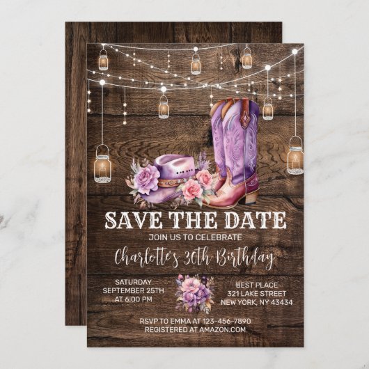 Rustieke Westerne Cowgirl Save the Date Verjaardag Kaart (Voorkant / Achterkant)