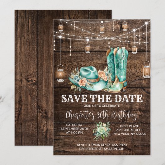Rustieke Westerne Cowgirl Save the Date Verjaardag Kaart (Voorkant / Achterkant)