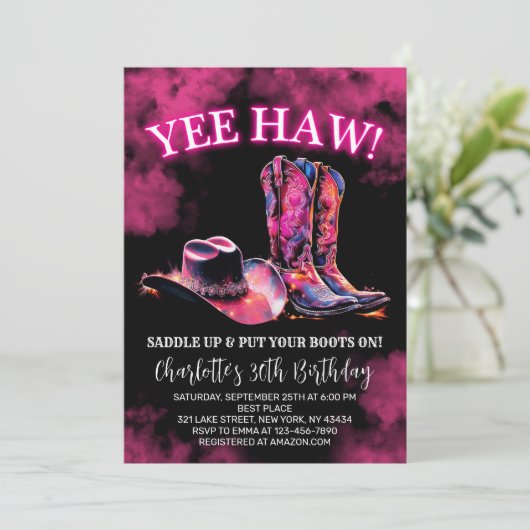 Rustieke Westerne Cowgirl Verjaardagsfeestje Roze  Kaart (Staand voorkant)