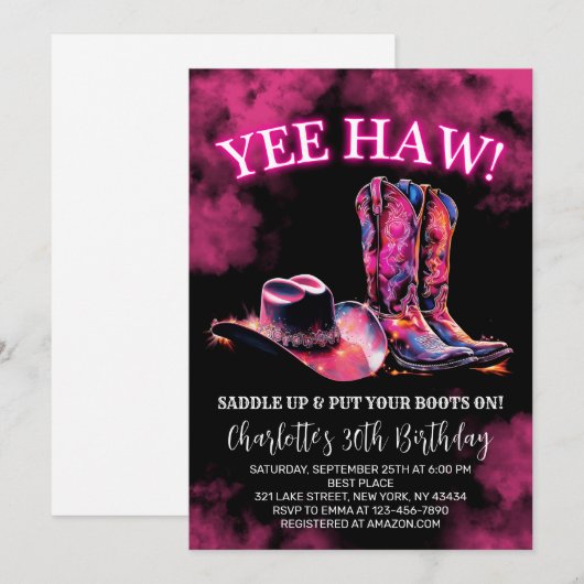 Rustieke Westerne Cowgirl Verjaardagsfeestje Roze  Kaart (Voorkant / Achterkant)