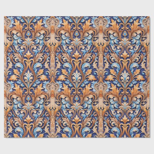 Rustieke Westerne Damask Pattern Denim Leather Cadeaupapier (Vlak)