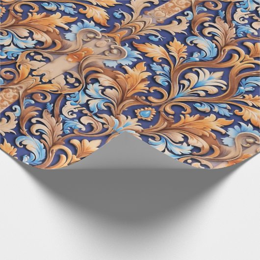 Rustieke Westerne Damask Pattern Denim Leather Cadeaupapier (Hoek)