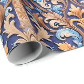 Rustieke Westerne Damask Pattern Denim Leather Cadeaupapier (Rol Hoek)