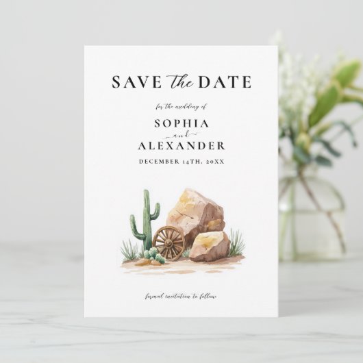 Rustieke Westerne Desert Cactus Save The Date Kaart (Staand voorkant)