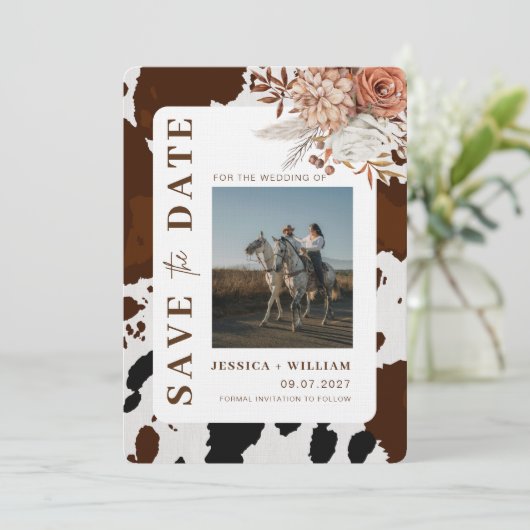 Rustieke Westerne Foto Cowboy bruiloft save the da Kaart (Staand voorkant)