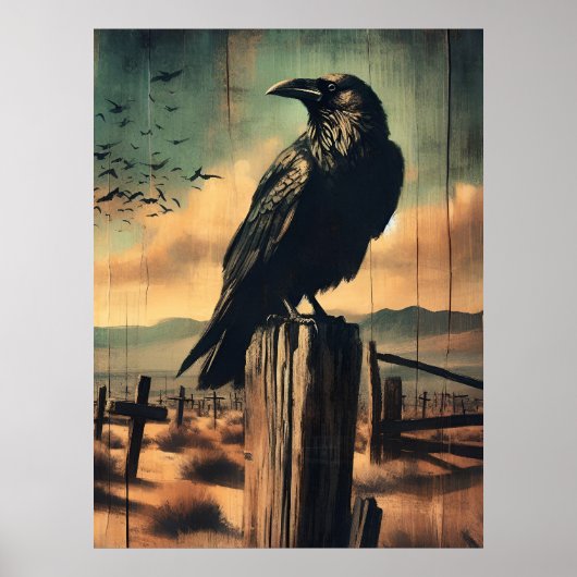 Rustieke Westerne Gotische Raven in Desert Graveya Poster (Voorkant)