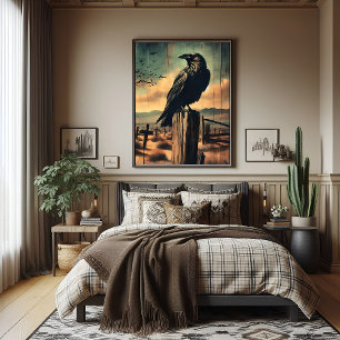 Rustieke Westerne Gotische Raven in Desert Graveya Poster