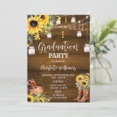 Rustieke Westerne Graduation Party zonnebloemen Kaart (Staand voorkant)