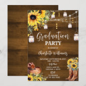 Rustieke Westerne Graduation Party zonnebloemen Kaart (Voorkant / Achterkant)