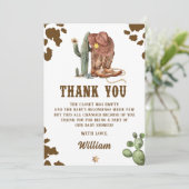 Rustieke Westerne kleine cowboy Baby shower dank u Bedankkaart (Staand voorkant)