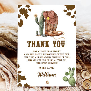 Rustieke Westerne kleine cowboy Baby shower dank u Bedankkaart