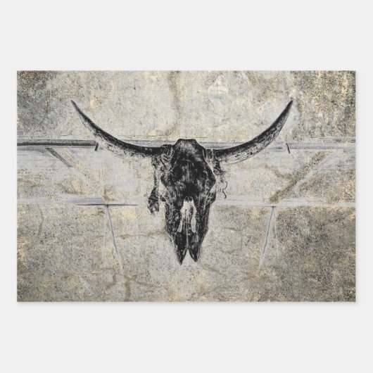 Rustieke Westerne Koe schedel zwart textuur Decoup Inpakpapier Vel (Voorkant 2)