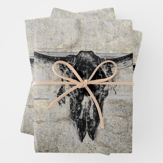 Rustieke Westerne Koe schedel zwart textuur Decoup Inpakpapier Vel (In situ)