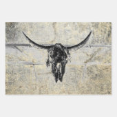 Rustieke Westerne Koe schedel zwart textuur Decoup Inpakpapier Vel (Voorkant)