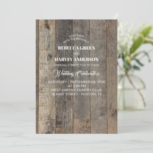 rustieke westerne land houtnerf schuur bruiloft kaart (Staand voorkant)
