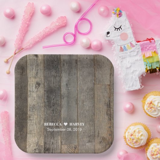 rustieke westerne land houtnerf schuur bruiloft papieren bordje (Feest)