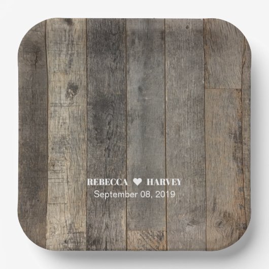 rustieke westerne land houtnerf schuur bruiloft papieren bordje (Voorkant)