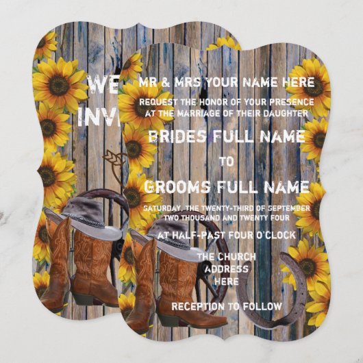 Rustieke westerne landelijke stijl cowboy bruiloft kaart (Voorkant / Achterkant)