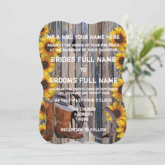 Rustieke westerne landelijke stijl cowboy bruiloft kaart (Staand voorkant)