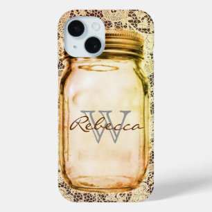 Rustieke westerne landkant aanpasbare mason jar iPhone 15 case