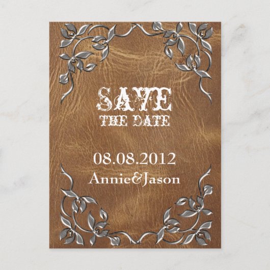 rustieke Westerne Leather Wedding save the date Aankondigingskaart (Voorkant)