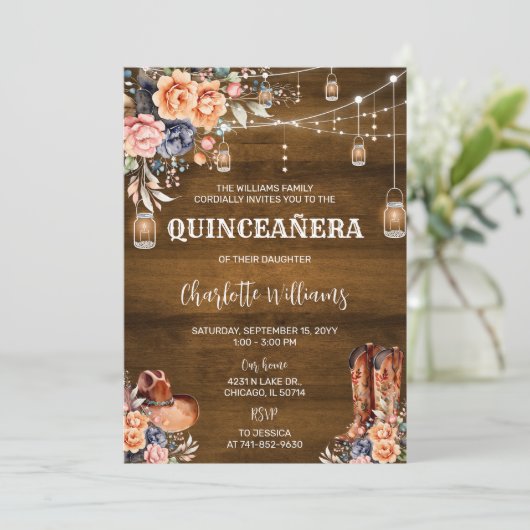 Rustieke Westerne Quinceañera Kaart (Staand voorkant)