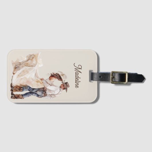 Rustieke Westerne Ranch huwelijkscadeau Bagagelabel (Voorkant (horizontaal))