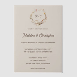 Rustieke Westerne Ranch Monogram Huwelijk Vellum Uitnodigingen