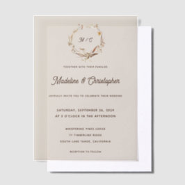 Rustieke Westerne Ranch Monogram Huwelijk Vellum Uitnodigingen