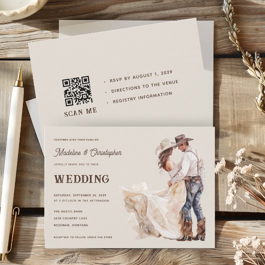 Rustieke Westerne Ranch Wedding Invitation Kaart