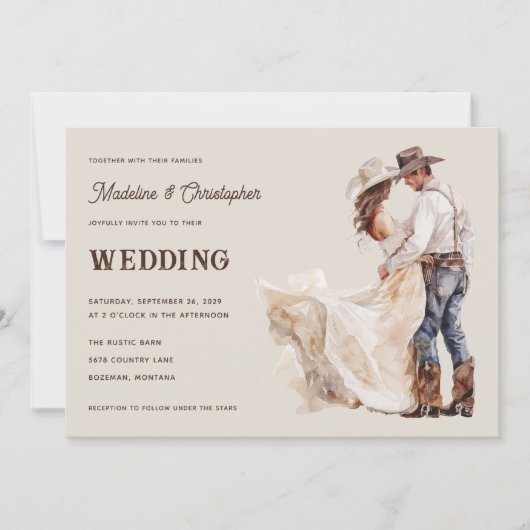 Rustieke Westerne Ranch Wedding Invitation Kaart (Voorkant)