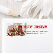 Rustieke westerne rode cowboylaarzen en pet kerst etiket (Insitu)