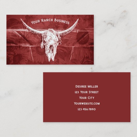 Rustieke Westerne Rode Witte Zonnebloemen Bull Sku Visitekaartje (Voorkant / Achterkant)