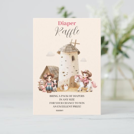 Rustieke Westerne Rodeo Baby shower Diapper Raffle Informatiekaartje (Staand voorkant)